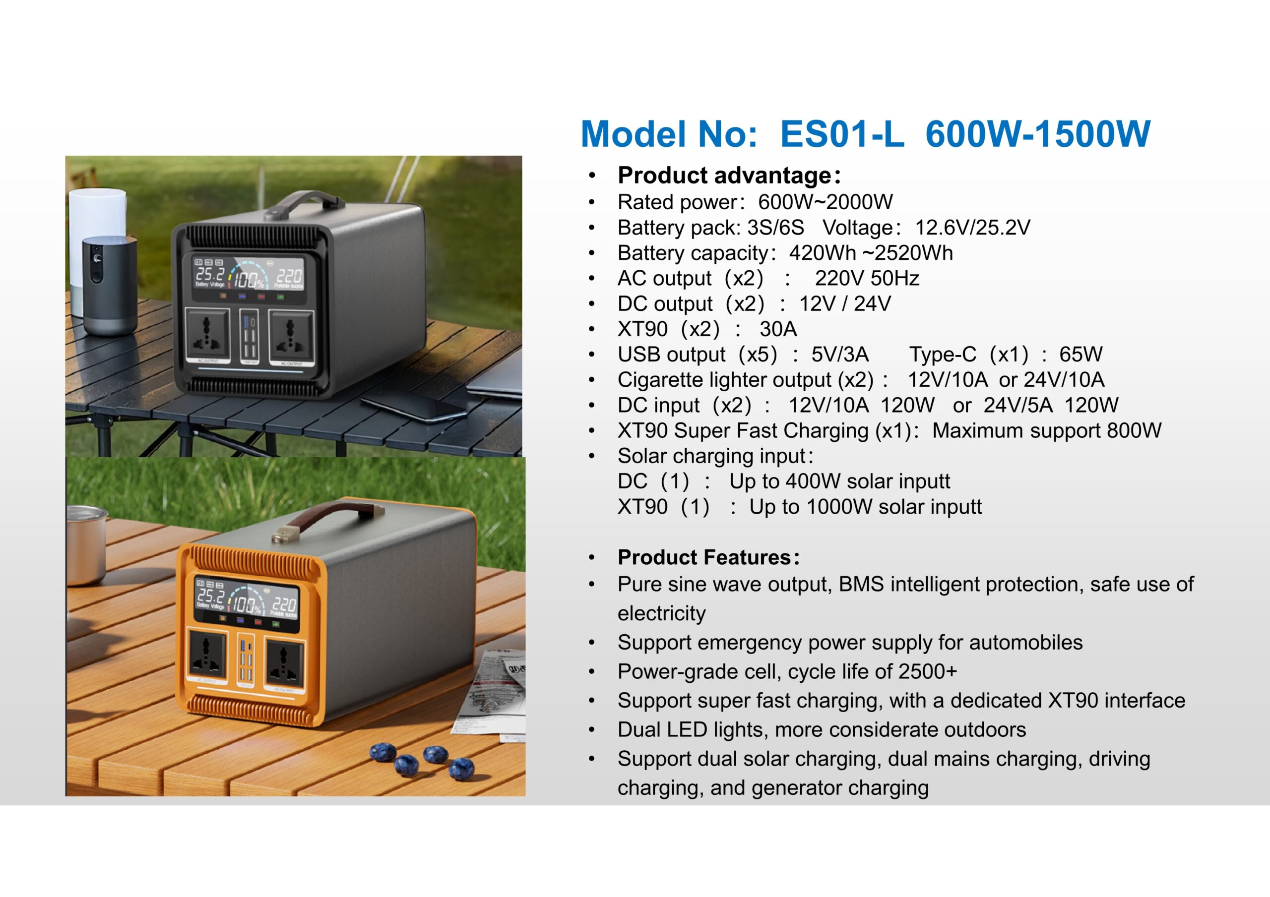 Solar panel charging portable power station in sunlight
