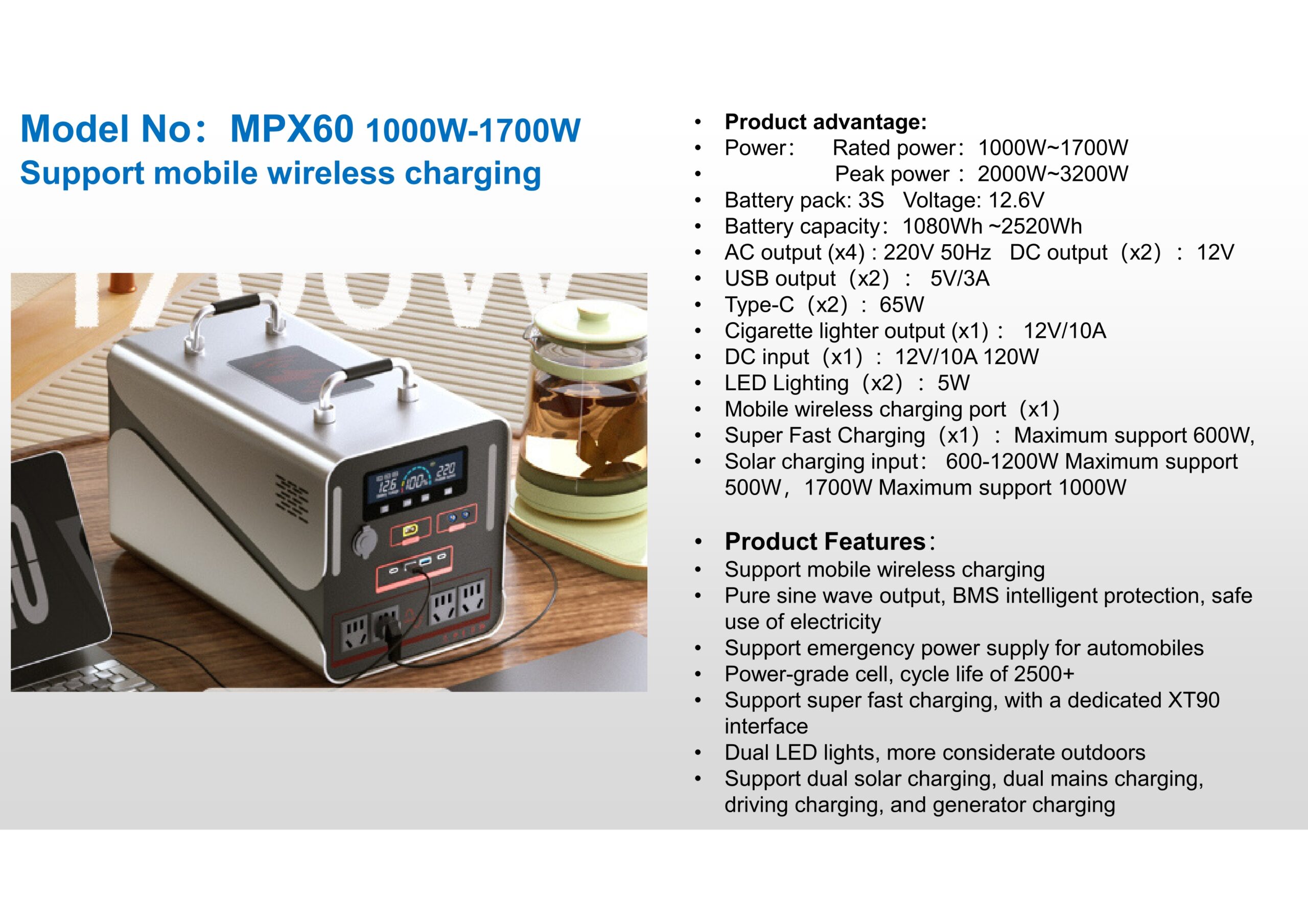 Portable power station front view with display screen