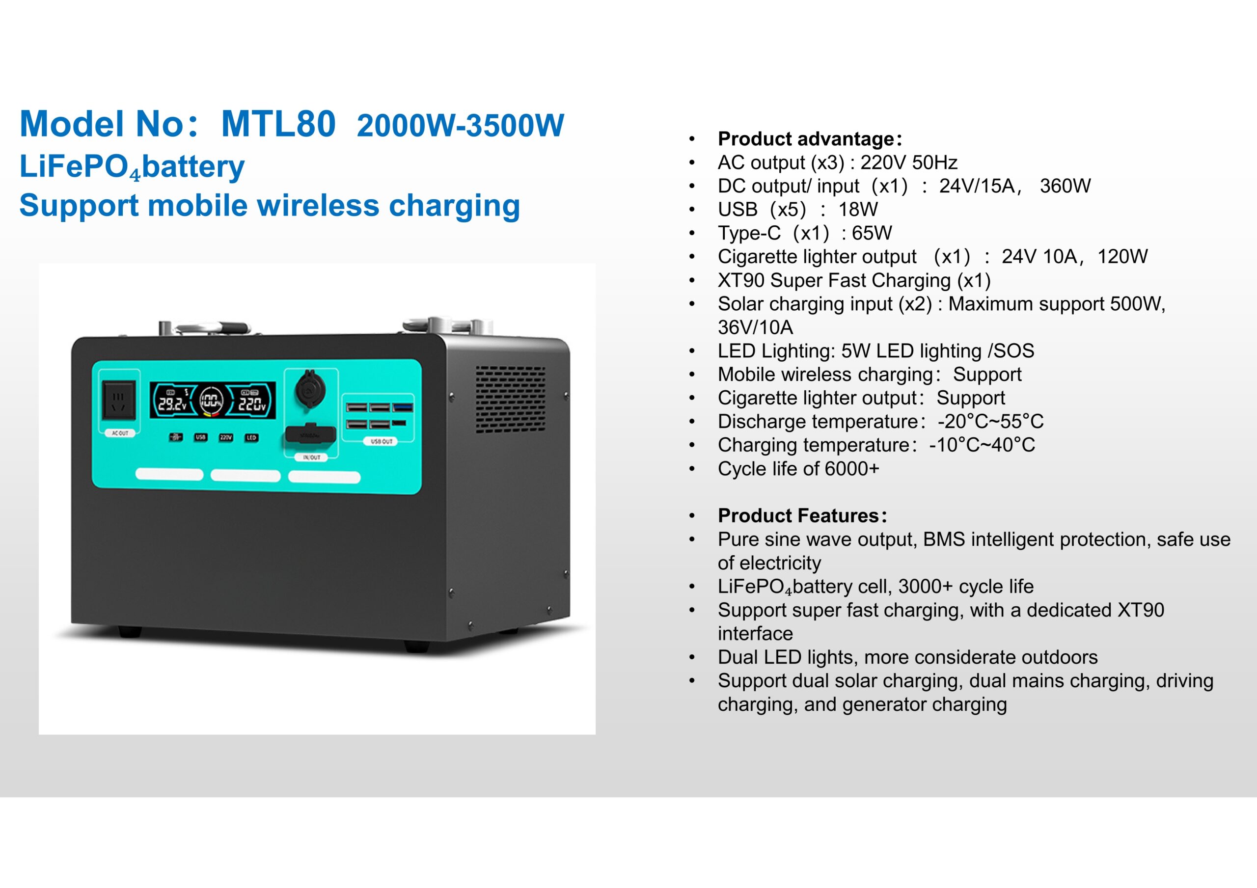 Side view of LiFePO4 battery with terminals